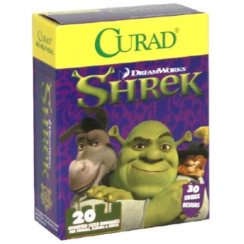 Curad Bandages, Assorted Sized, Shrek, 20-Count Boxes (Pack of 6)