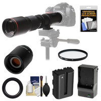 Vivitar 500mm f/8.0 Telephoto Lens with 2x Teleconverter (=1000mm) + NP-FM500H Battery & Charger + Filter + Accessory Kit for SLT-A57, A58, A65, A77, A99 DSLR Cameras
