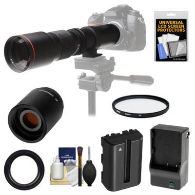 Vivitar 500mm f/8.0 Telephoto Lens with 2x Teleconverter (=1000mm) + NP-FM500H Battery & Charger + Filter + Accessory Kit for SLT-A57, A58, A65, A77, A99 DSLR Cameras