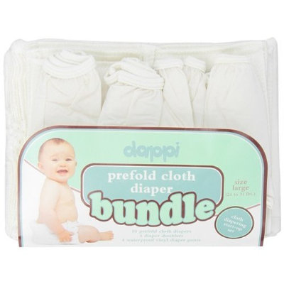 Dappi Prefold Cloth Diaper Bundle, White, Large