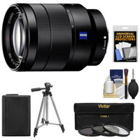 Sony Alpha E-Mount Vario-Tessar T* FE 24-70mm f/4.0 ZA OSS Zoom Lens with NP-FW50 Battery + 3 UV/CPL/ND8 Filters + Tripod Kit for Alpha A7 & A7R Cameras