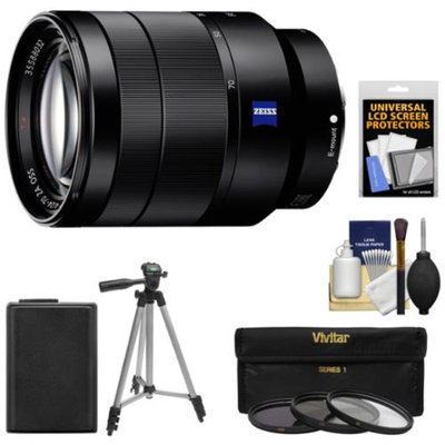 Sony Alpha E-Mount Vario-Tessar T* FE 24-70mm f/4.0 ZA OSS Zoom Lens with NP-FW50 Battery + 3 UV/CPL/ND8 Filters + Tripod Kit for Alpha A7 & A7R Cameras