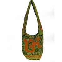 True Indian Embroidered Boho Sling Green Om Cross Body Messenger Bag