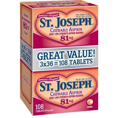 St. Joseph Adult Low Strength Aspirin Regimen Chewable Tablets, 81 mg, Orange Flavored, 108-Count Bottles (Pack of 4)
