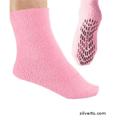 Silvert's Silverts 191410801 Hospital Large Grip - Non Skid Slipper Socks for Mens & Womens Baby Pink - Extra Large