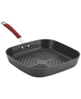 Rachael Ray 87632 Cucina Hard-Anodized Nonstick 11 in. Deep Square Grill Pan Gray With Cranberry Red Handle