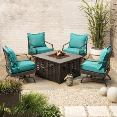 Plantation Patterns Harper 5-Piece Metal Fire Pit Set - Turquoise