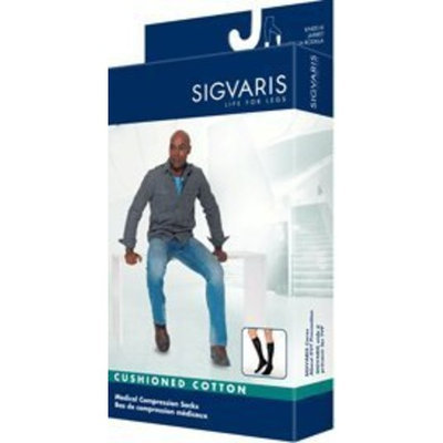Sigvaris Men's Cushioned Cotton Knee High Sport Socks 20-30mmHg Long Length, Medium Long, Black