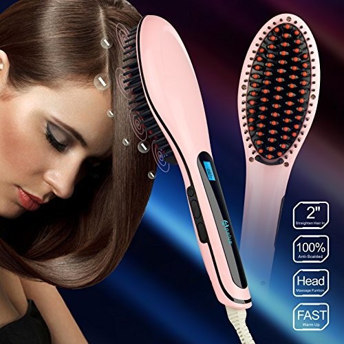 Apalus Brush Hair Straightener, Instant Magic Silky Straight Hair Styling, Anion Hair Care, Anti Scald, Zero Damage, Massage Straightening Irons, Detangling Hair Brush