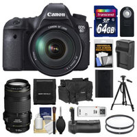 Canon EOS 6D Digital SLR Camera Body with EF 24-105mm L IS USM & 70-300mm IS Lens + 64GB Card + Case + Grip + Battery & Charger + Tripod + Kit