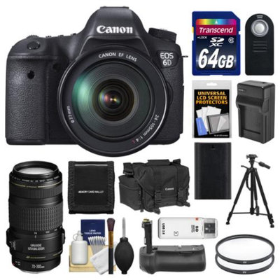 Canon EOS 6D Digital SLR Camera Body with EF 24-105mm L IS USM & 70-300mm IS Lens + 64GB Card + Case + Grip + Battery & Charger + Tripod + Kit