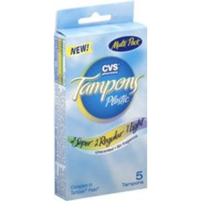 CVS Unscented Plastic Tampons Multi-Pack, (2 Super, 2 Regular, 1 Light), 5 ct