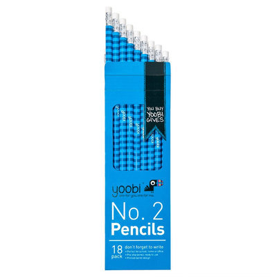 Yoobi Pencils, Wood, No. 2 Round, 18pk - Blue Stripe