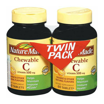Nature Made Vitamin C Chewable 500 mg Twin Pack Tablets 60 ct Dietary Supplement 2 ct