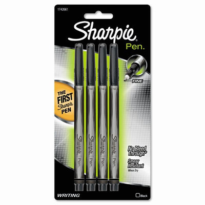 Sharpie 1742661 Plastic Point Stick Permanent Water Resistanat Pen, Black Ink, Fine, 4 per Pack