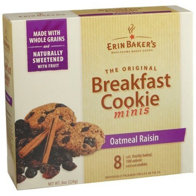 Erin Baker's Breakfast Cookie Minis Oatmeal Raisin, 8-Count Boxes (Pack of 6)