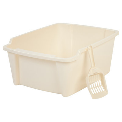 Iris High Sided Litter Pan with Scoop, Ivory, Buff Beige