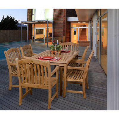 Amazonia Honolulu 7 Piece Teak Rectangular Patio Dining Set Brown