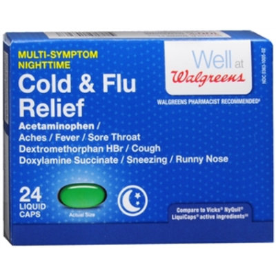 Walgreens Cold & Flu Relief Liquid Caps, Nighttime, 24 ea
