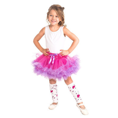 Little Adventures Fluffy Tutu Fuchsia-Light Purple w- Heart Leg Warmers