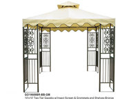 Dragon Claw Inc D.C.AMERICA 10'x10' Two Tier Steel frame Gazebo, Beige Top with Brown Edge and 8 Grommets - DRAGON CLAW INC
