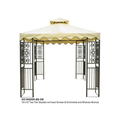 Dragon Claw Inc D.C.AMERICA 10'x10' Two Tier Steel frame Gazebo, Beige Top with Brown Edge and 8 Grommets - DRAGON CLAW INC