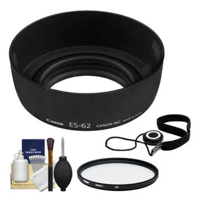 Canon ES-62 Lens Hood for Canon EF 50mm f/1.8 II Lens with Vivitar 52mm UV Filter + CapKeeper + Cleaning Kit