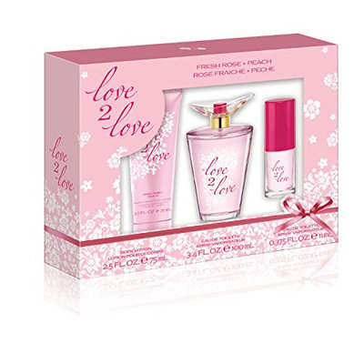 Love2Love Pink Gift Set (3.4 Ounce Eau De Toilette Plus 2.5 Ounce Body Lotion Plus 0.375 Ounce Mini Eau De Toilette)