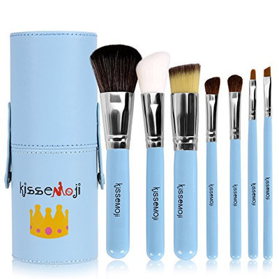 Kissemoji Professional 7 Pcs Synthetic Kabuki Makeup Brush Set Cosmetics Foundation Blending Blush Eyeliner Face Powder Brush Makeup Brush Kit with Case(7pcs