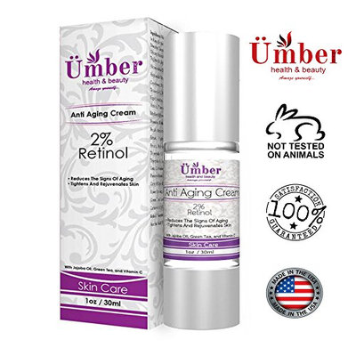 Anti-Aging Cream by Ümber. 1oz./30ml with 2% Retinol Jojoba Oil Green Tea & Vitamin C: Anti-Aging