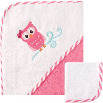 Luvable Friends Hooded Towel with Washcloth, Owl