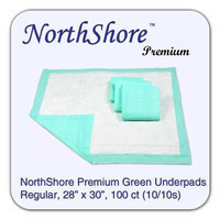 NorthShore Premium Green Super-Absorbent Underpads, Regular Size 28 x 30, Case/100