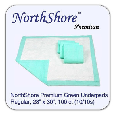 NorthShore Premium Green Super-Absorbent Underpads, Regular Size 28 x 30, Case/100