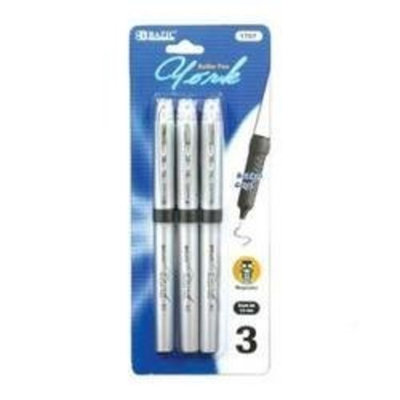 BAZIC York Black Color Jumbo Rollerball Pen w/ Grip (3/Pack)