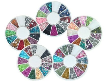 Bundle Monster 5 Nail Art Manicure Wheels W 3D Designs Glitters Rhinestones Beads