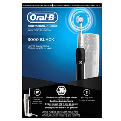 PRO 3000 Electric Rechargeable Black Power Toothbrush Powered by Braun