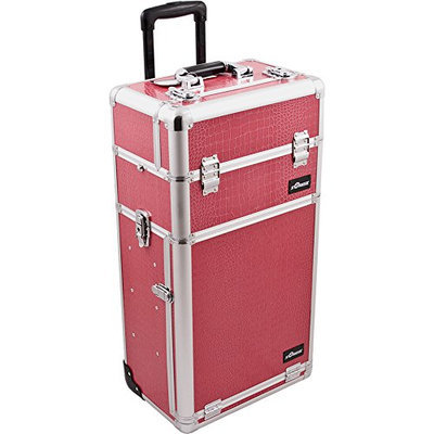 Sunrise 2-in-1 Pro Rolling Cosmetic Makeup Artists Case with Slide Trays/Bag/Brush Holder and 2 Drawers