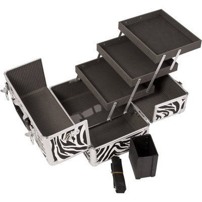 JustCase 3-Tiers Extendable Trays Professional Cosmetic Makeup Case with Brush Holder