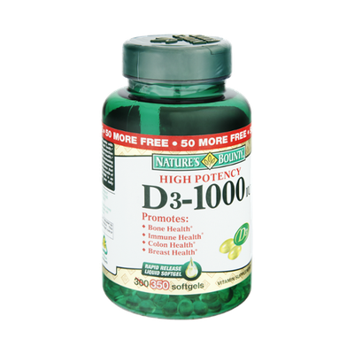 Nature's Bounty High Potency D3-1000IU Vitamin Supplement Softgels - 350 CT