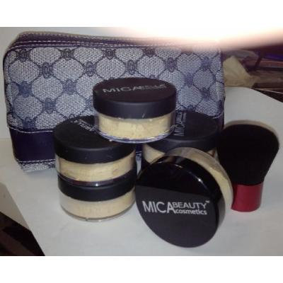 Bundle 8 Items: Mica Beauty (Micabella) 6xmineral Foundation 9 Gr Mf-5 Cappuccino Full Coverage 100% Natural + Highe Quality Kabuki Brush By Itay+ Makeup Blue Case