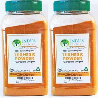 Indus Organics Indus Organic Turmeric (Curcumin) Powder Spice 1 Lb (X2 Jars), High Purity, Freshly Packed