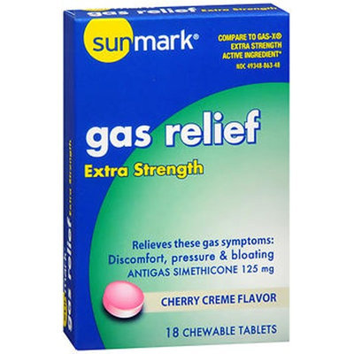 Sunmark Gas Relief Chewable Tablets Extra Strength, Cherry Creme Flavor 18 Tabs by Sunmark
