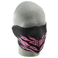 Cold Weather Headwear Neoprene 1/2 Face Mask, Pink Flames