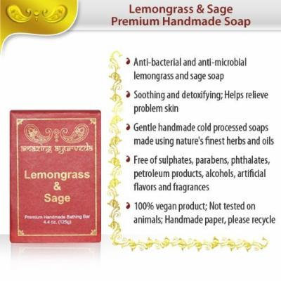 Amazing Ayurveda Premium Handmade Soap, Lemongrass and Sage, 4.4 Ounce