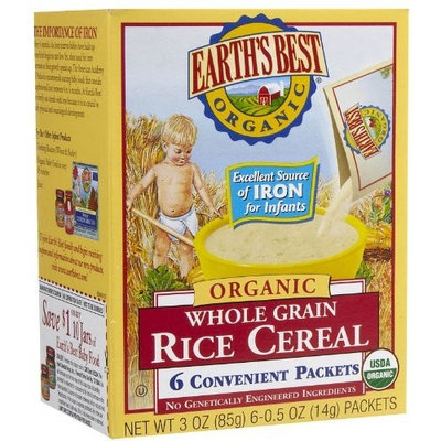 Earth's Best Organic Whole Grain Rice Cereal, 6-Count, .5-Ounce Boxes (Pack of 12)