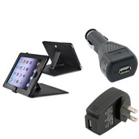 Insten INSTEN For iPad 1 Black Leather Cover Case+Wall+Car Charger