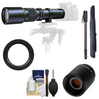Samyang 500mm f/8.0 Telephoto Lens with 2x Teleconverter (=1000mm) + Monopod Kit for Canon EOS 60D, 7D, 5D Mark II III, Rebel T3, T3i, T4i Digital SLR Cameras