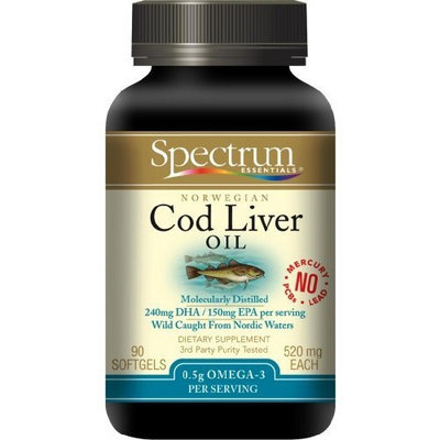 Spectrum Essentials, Cod Liver Oil Capsules, 520 mg, 90 Softgel Bottle, (Pack of 2)