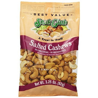 Snak Club Cashews, Salted, 3.25 Ounce (Pack of 6)