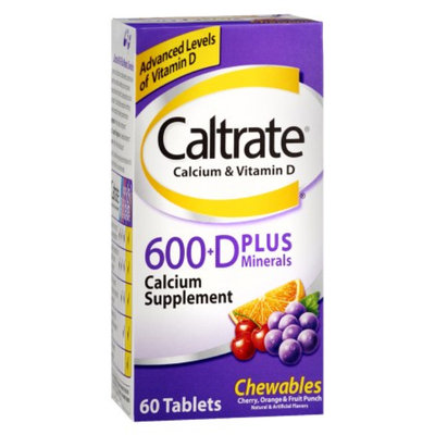 Caltrate Calcium & Vitamin D Plus Minerals, 600+D, Chewables, Orange and Fruit Punch, 60 ea